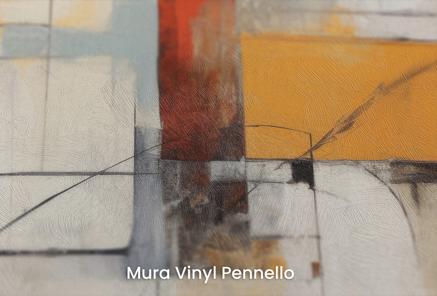 Zbliżenie na artystyczną fototapetę o nazwie Colorful Geometric Dynamics na podłożu Mura Vinyl Pennello - faktura pociągnięć pędzla malarskiego.
