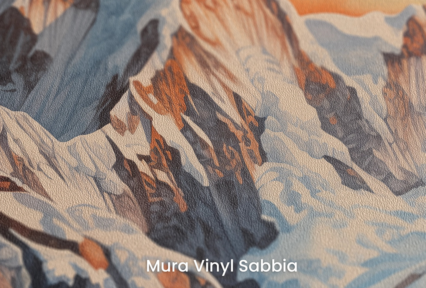 Zbliżenie na artystyczną fototapetę o nazwie Sunrise Majesty na podłożu Mura Vinyl Sabbia struktura grubego ziarna piasku.