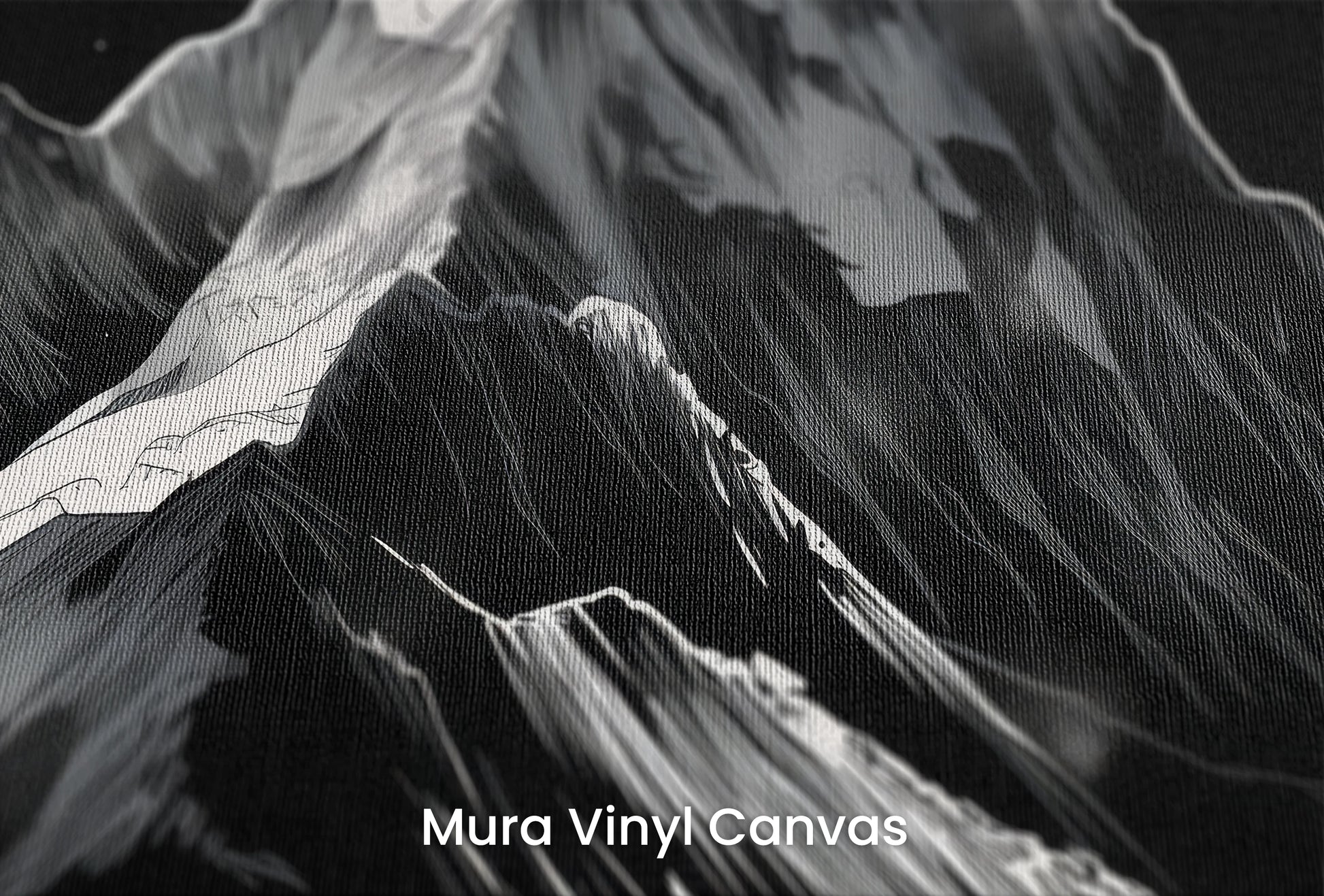 Zbliżenie na artystyczną fototapetę o nazwie Monochrome Mountain na podłożu Mura Vinyl Canvas - faktura naturalnego płótna.