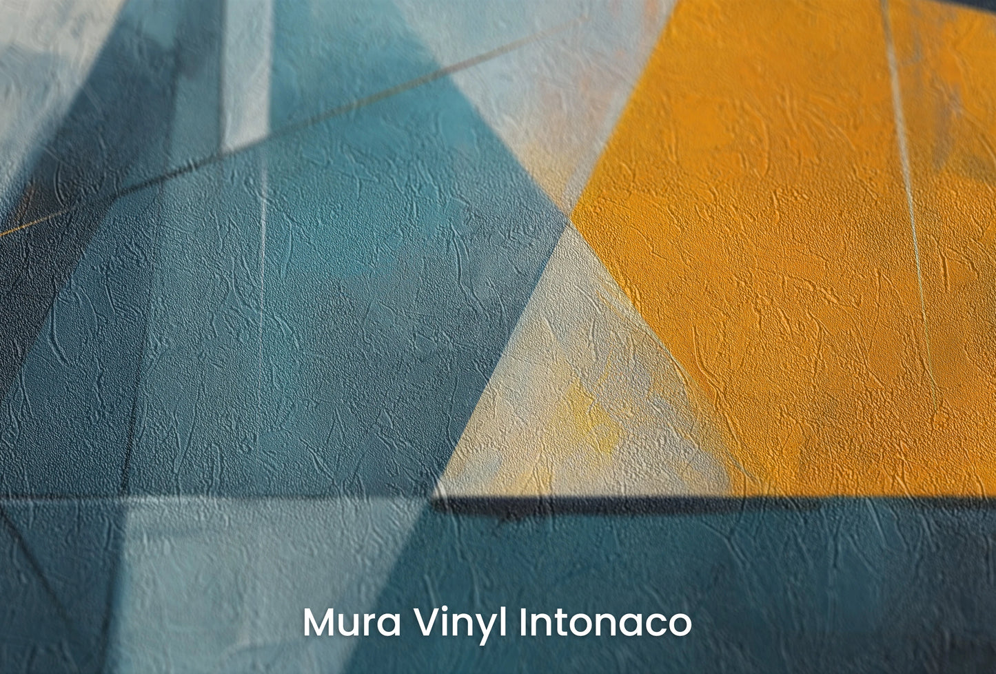 Zbliżenie na artystyczną fototapetę o nazwie Vibrant Geometric Contrast na podłożu Mura Vinyl Intonaco - struktura tartego tynku.