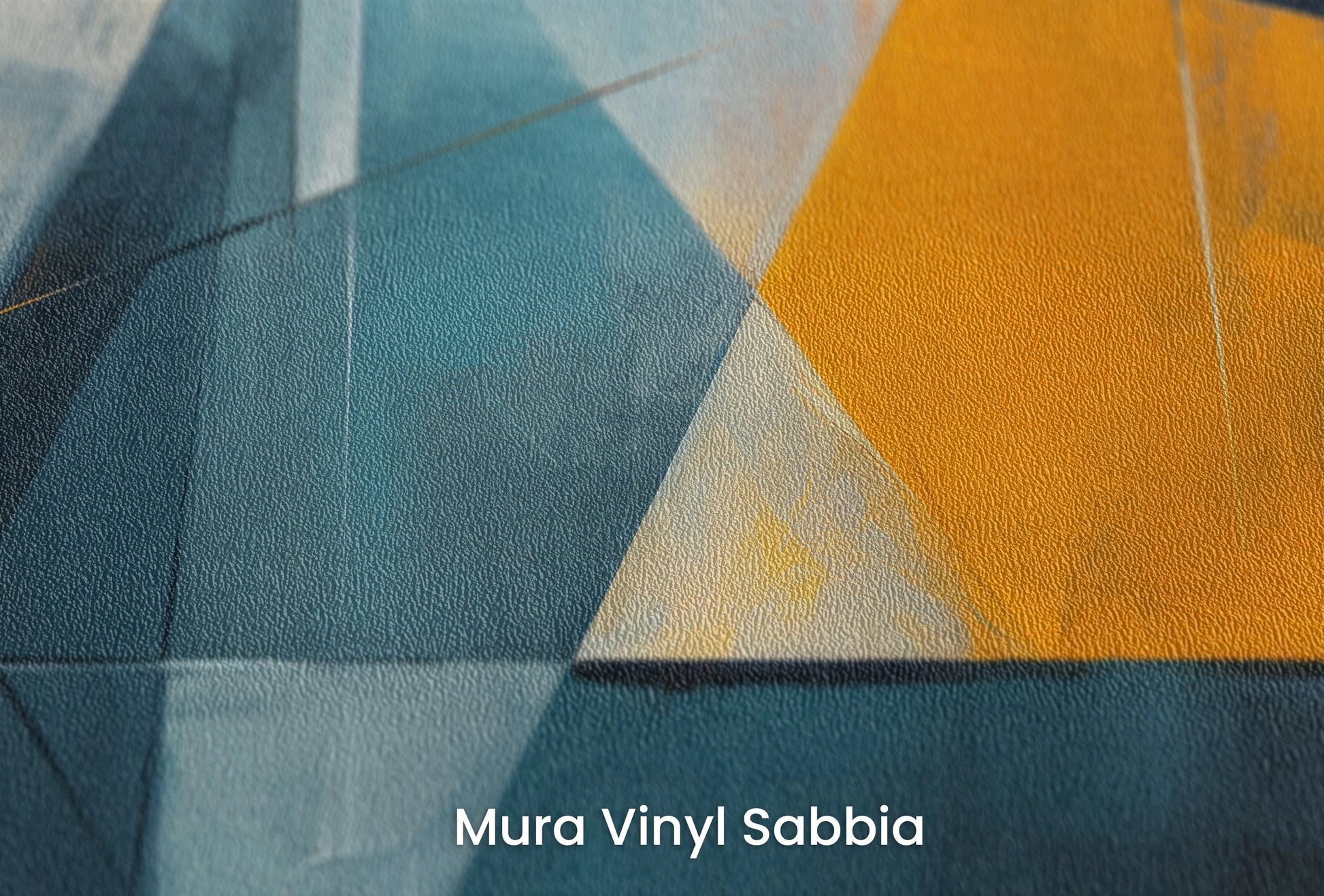Zbliżenie na artystyczną fototapetę o nazwie Vibrant Geometric Contrast na podłożu Mura Vinyl Sabbia struktura grubego ziarna piasku.