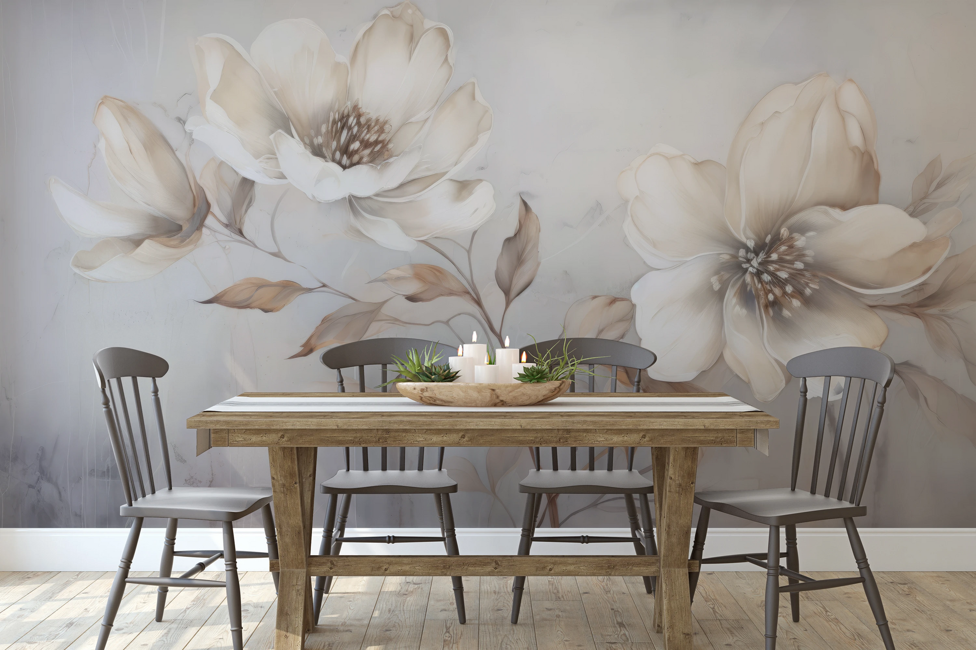 Fototapeta malowana o nazwie Whispering Magnolias pokazana w aranżacji wnętrza.