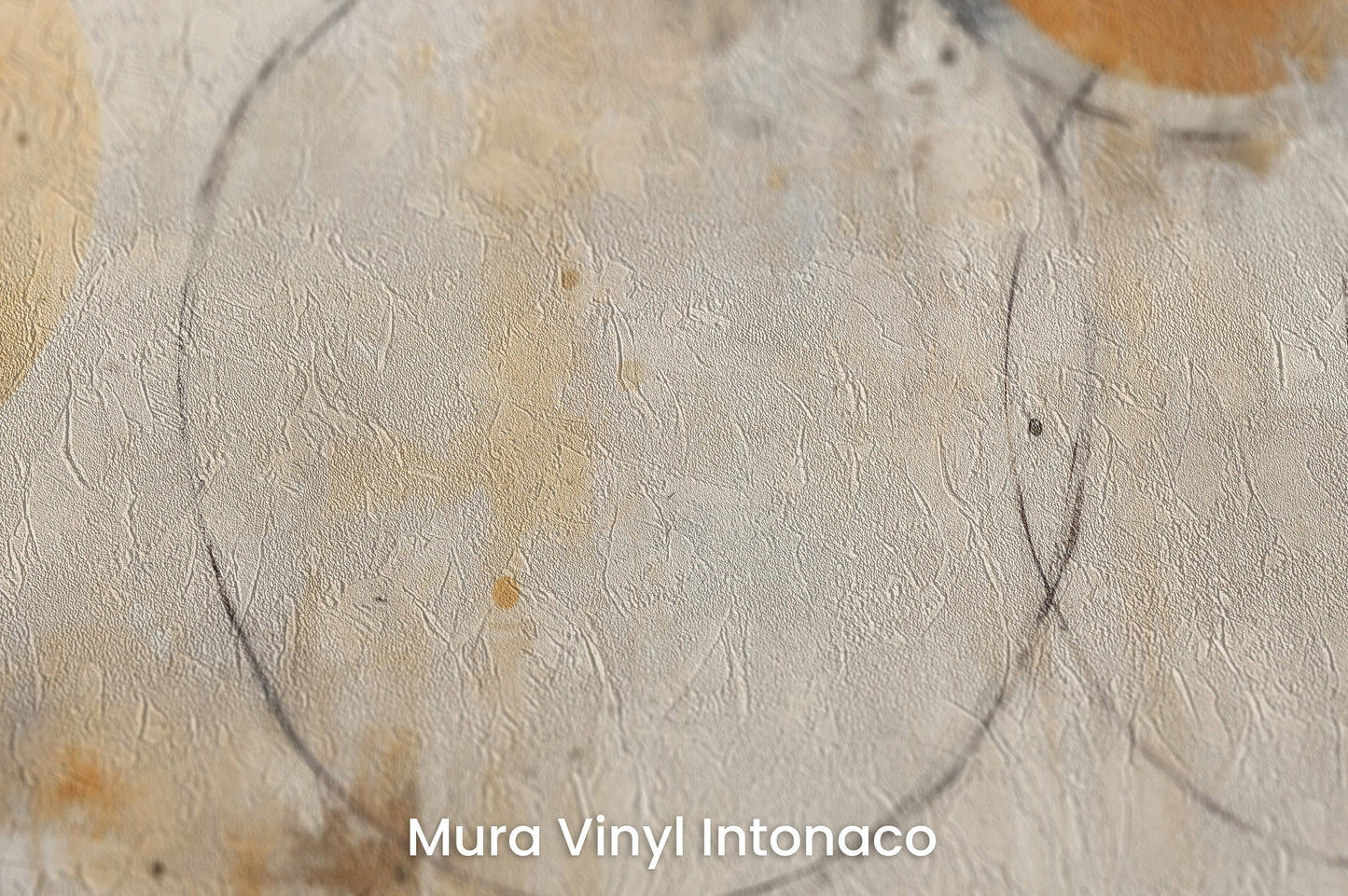 Zbliżenie na artystyczną fototapetę o nazwie ABSTRACT ORBITAL HARMONY na podłożu Mura Vinyl Intonaco - struktura tartego tynku.