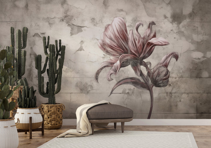 Wzór fototapety artystycznej o nazwie FLORAL ELEGANCE IN MONOCHROME pokazanej w aranżacji wnętrza.