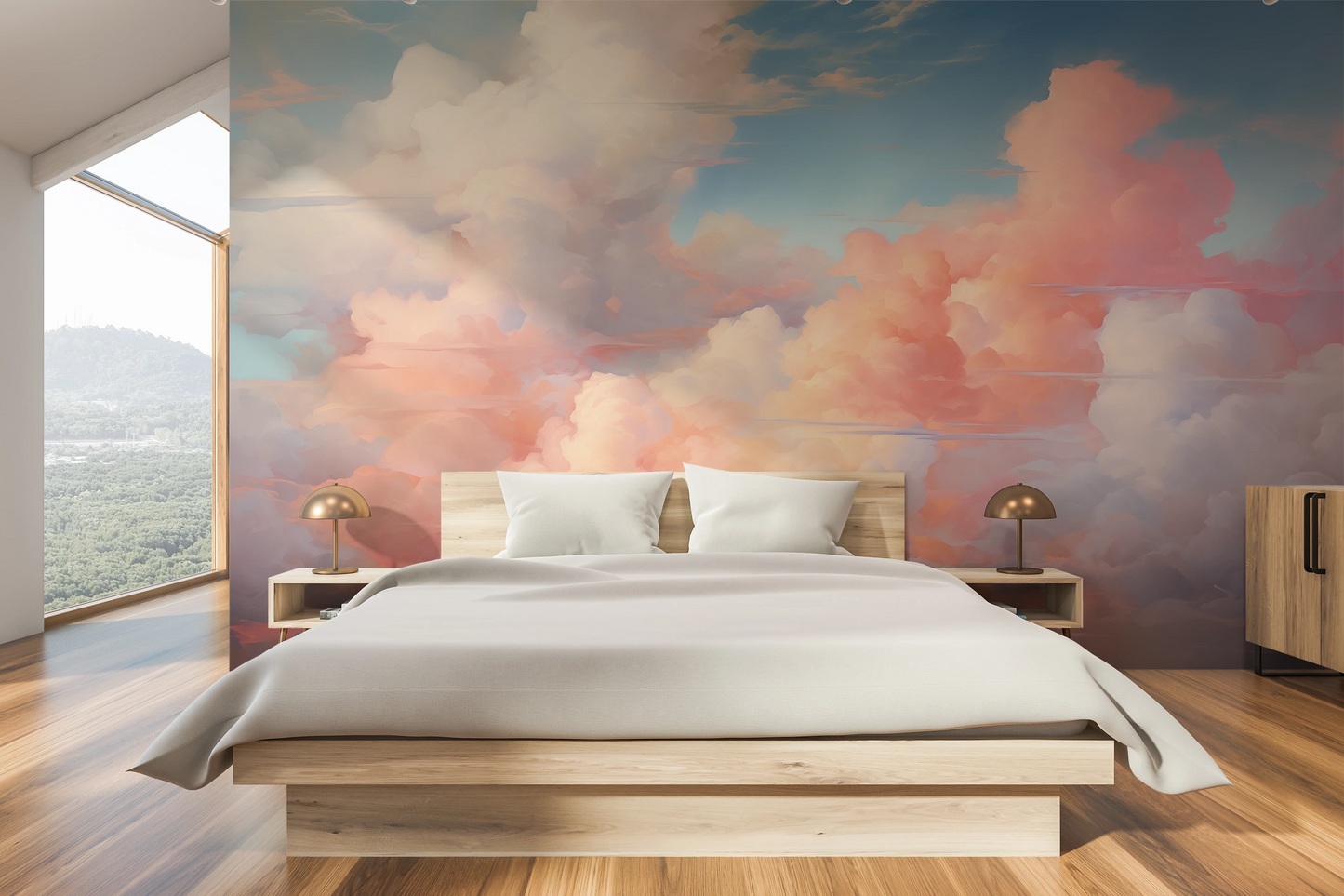 Fototapeta malowana o nazwie Blushing Skies pokazana w aranżacji wnętrza.