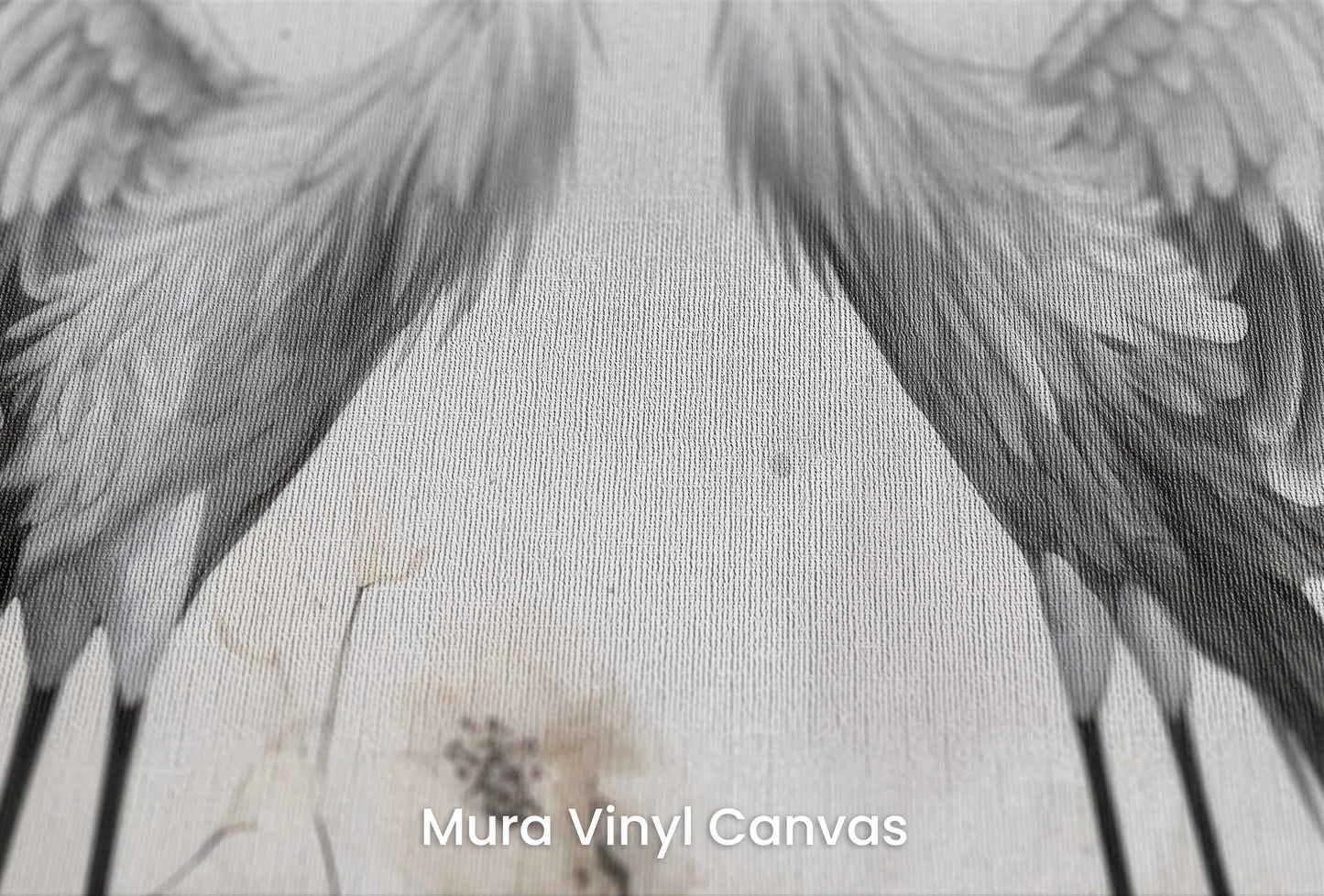 Zbliżenie na artystyczną fototapetę o nazwie Elegant Cranes na podłożu Mura Vinyl Canvas - faktura naturalnego płótna.