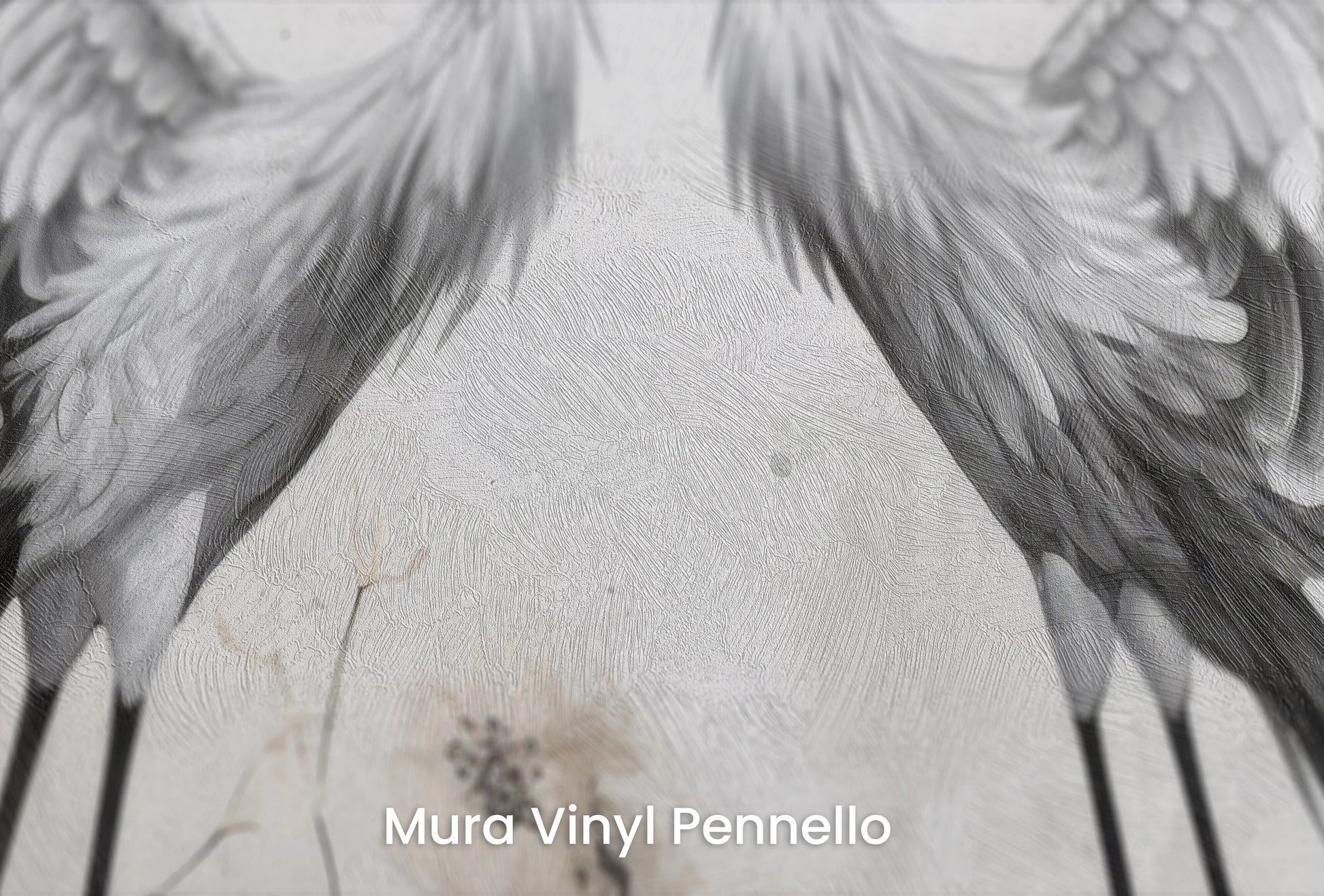 Zbliżenie na artystyczną fototapetę o nazwie Elegant Cranes na podłożu Mura Vinyl Pennello - faktura pociągnięć pędzla malarskiego.