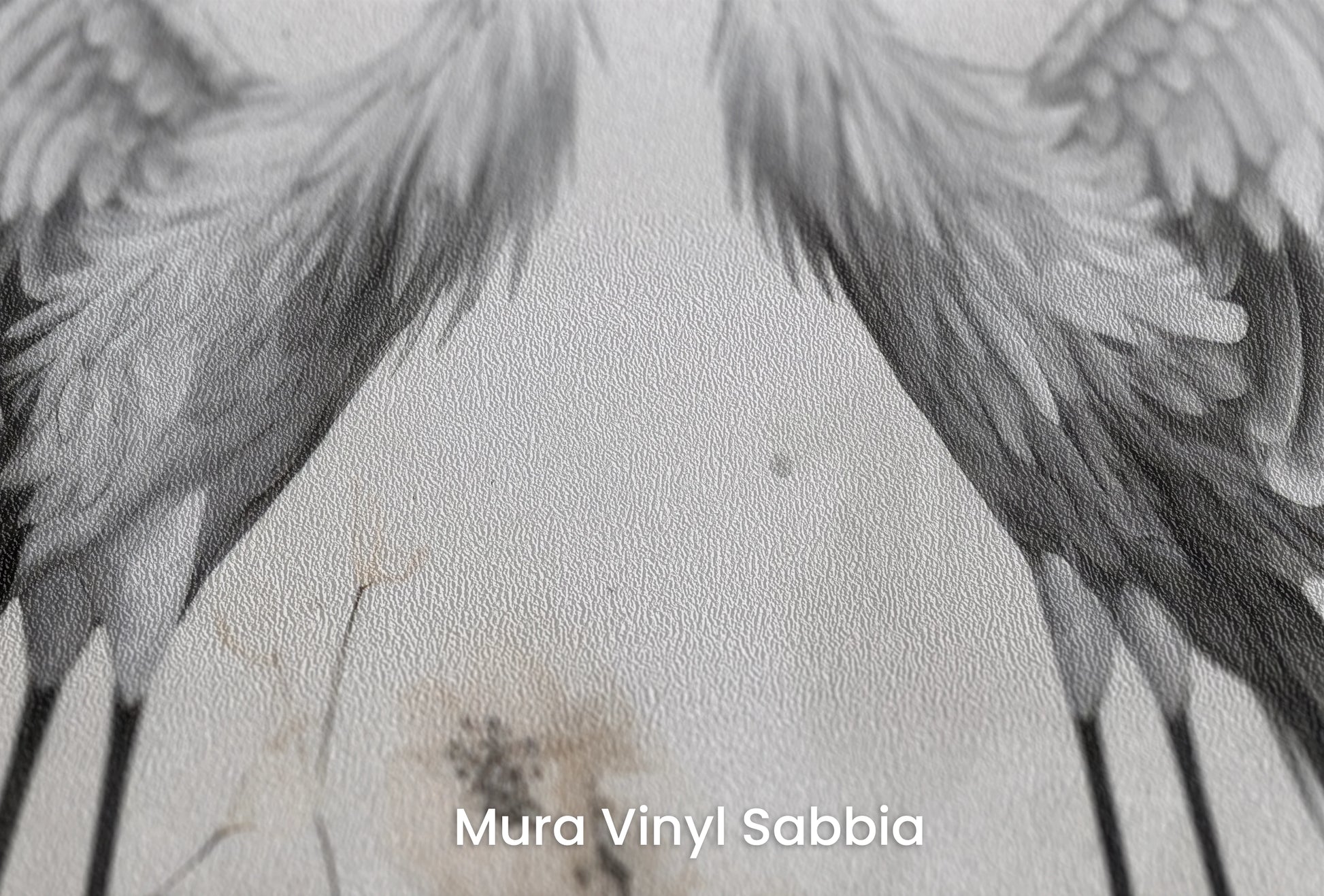 Zbliżenie na artystyczną fototapetę o nazwie Elegant Cranes na podłożu Mura Vinyl Sabbia struktura grubego ziarna piasku.
