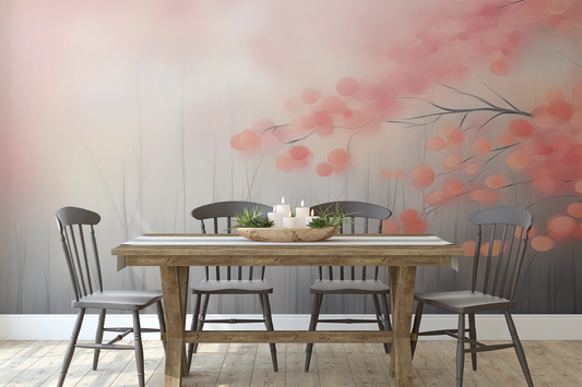 Wzór fototapety artystycznej o nazwie Tranquil Blush pokazanej w aranżacji wnętrza.