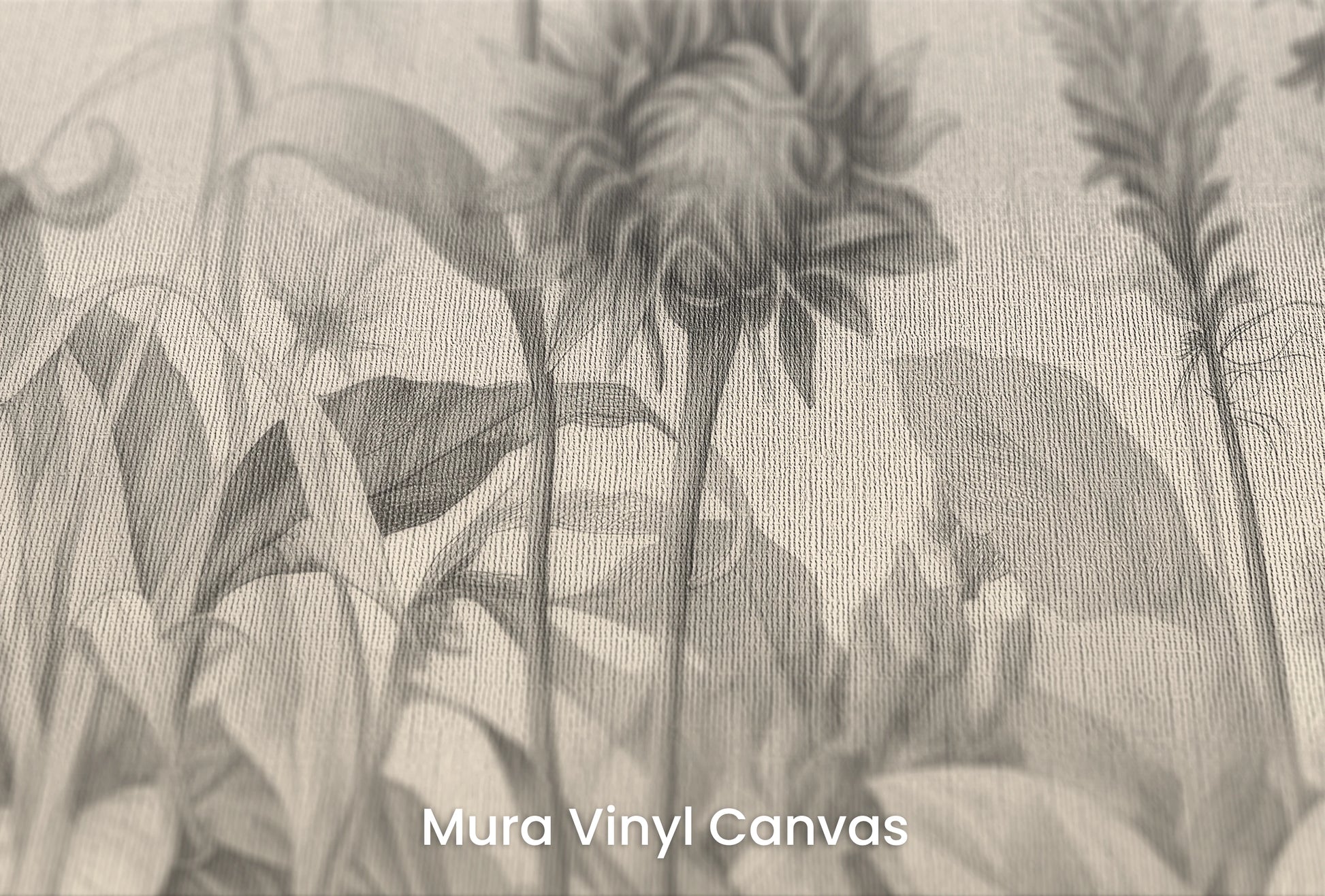 Zbliżenie na artystyczną fototapetę o nazwie Botanical Etchings na podłożu Mura Vinyl Canvas - faktura naturalnego płótna.