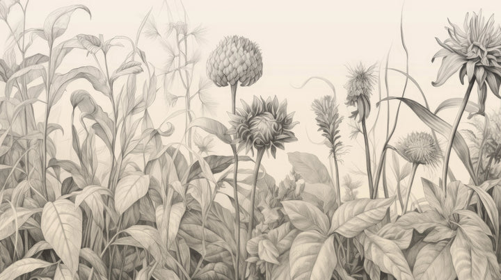 Prezentacja całego wzoru fototapety o nazwie Botanical Etchings