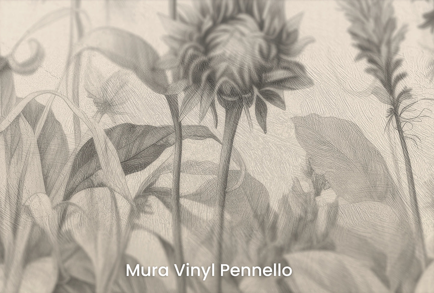 Zbliżenie na artystyczną fototapetę o nazwie Botanical Etchings na podłożu Mura Vinyl Pennello - faktura pociągnięć pędzla malarskiego.
