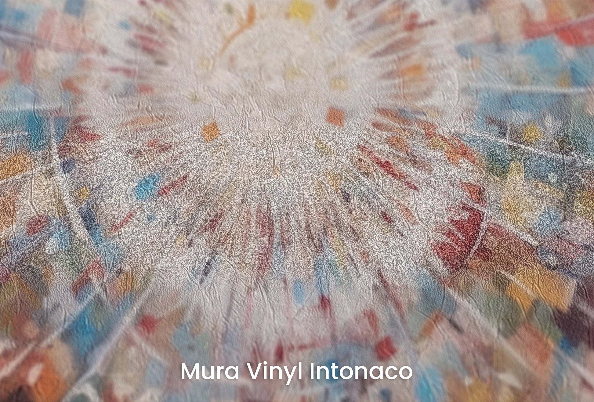 Zbliżenie na artystyczną fototapetę o nazwie Cosmic Explosion na podłożu Mura Vinyl Intonaco - struktura tartego tynku.