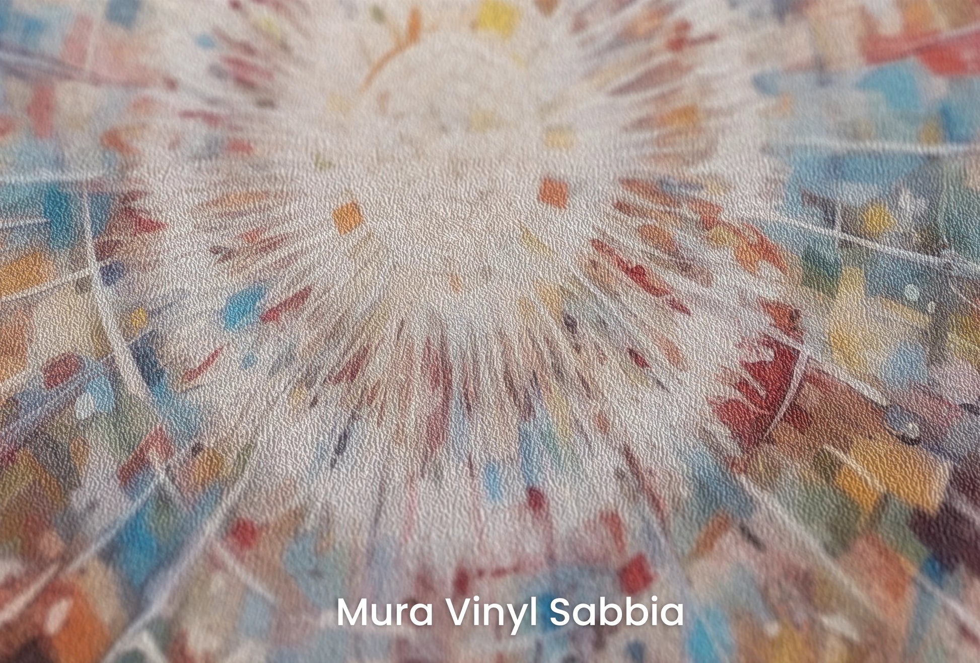 Zbliżenie na artystyczną fototapetę o nazwie Cosmic Explosion na podłożu Mura Vinyl Sabbia struktura grubego ziarna piasku.