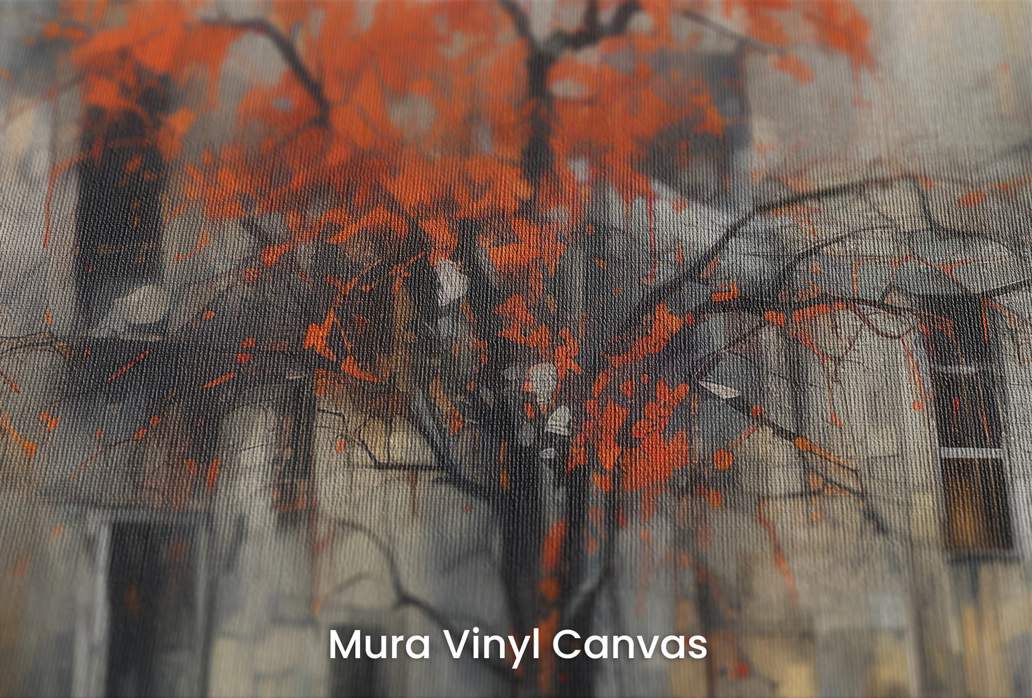 Zbliżenie na artystyczną fototapetę o nazwie Autumn's Contrast na podłożu Mura Vinyl Canvas - faktura naturalnego płótna.