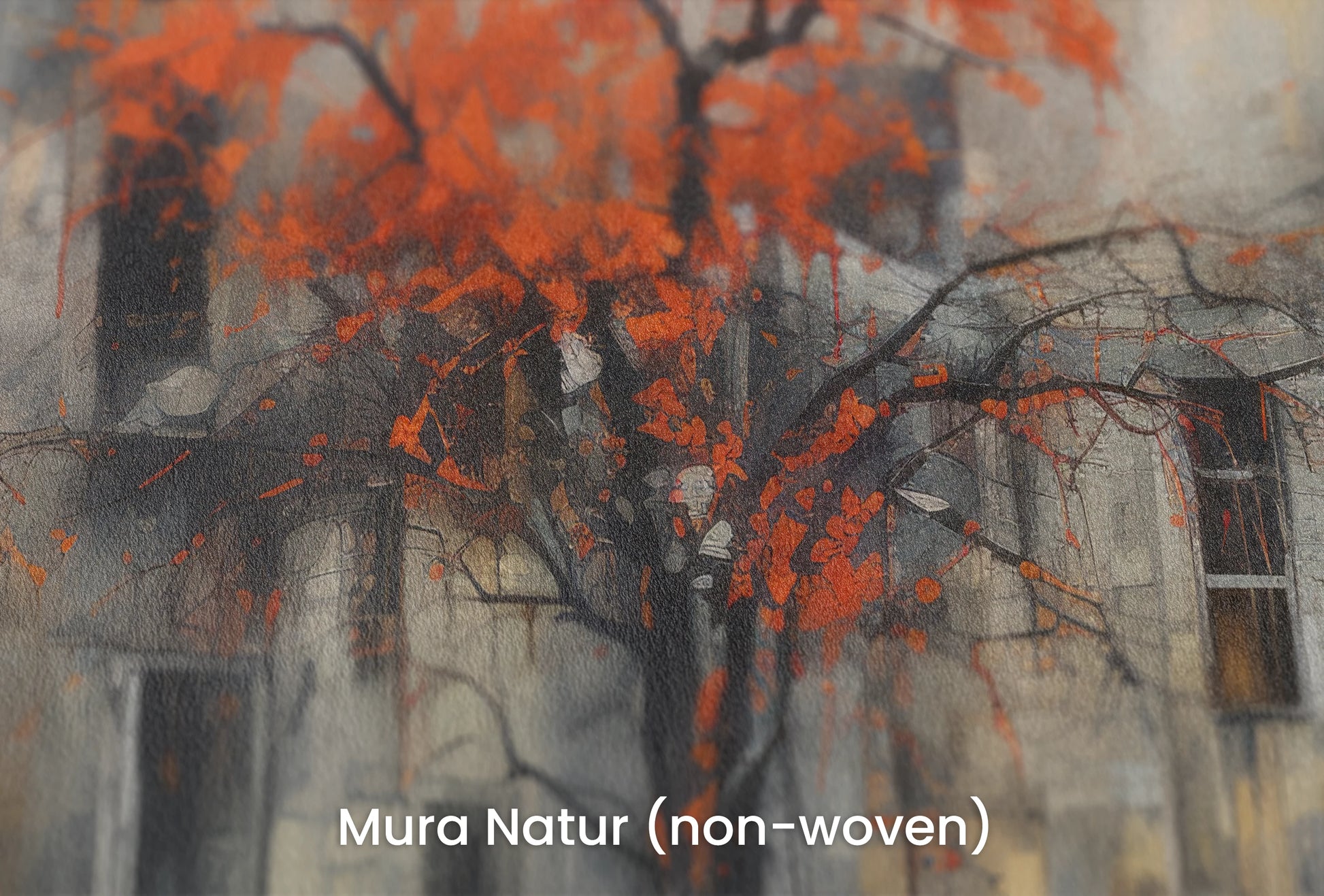 Zbliżenie na artystyczną fototapetę o nazwie Autumn's Contrast na podłożu Mura Natur (non-woven) - naturalne i ekologiczne podłoże.