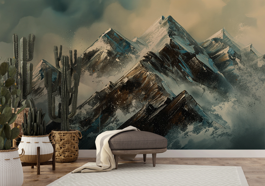 Wzór fototapety artystycznej o nazwie Crystalline Heights #2 pokazanej w aranżacji wnętrza.