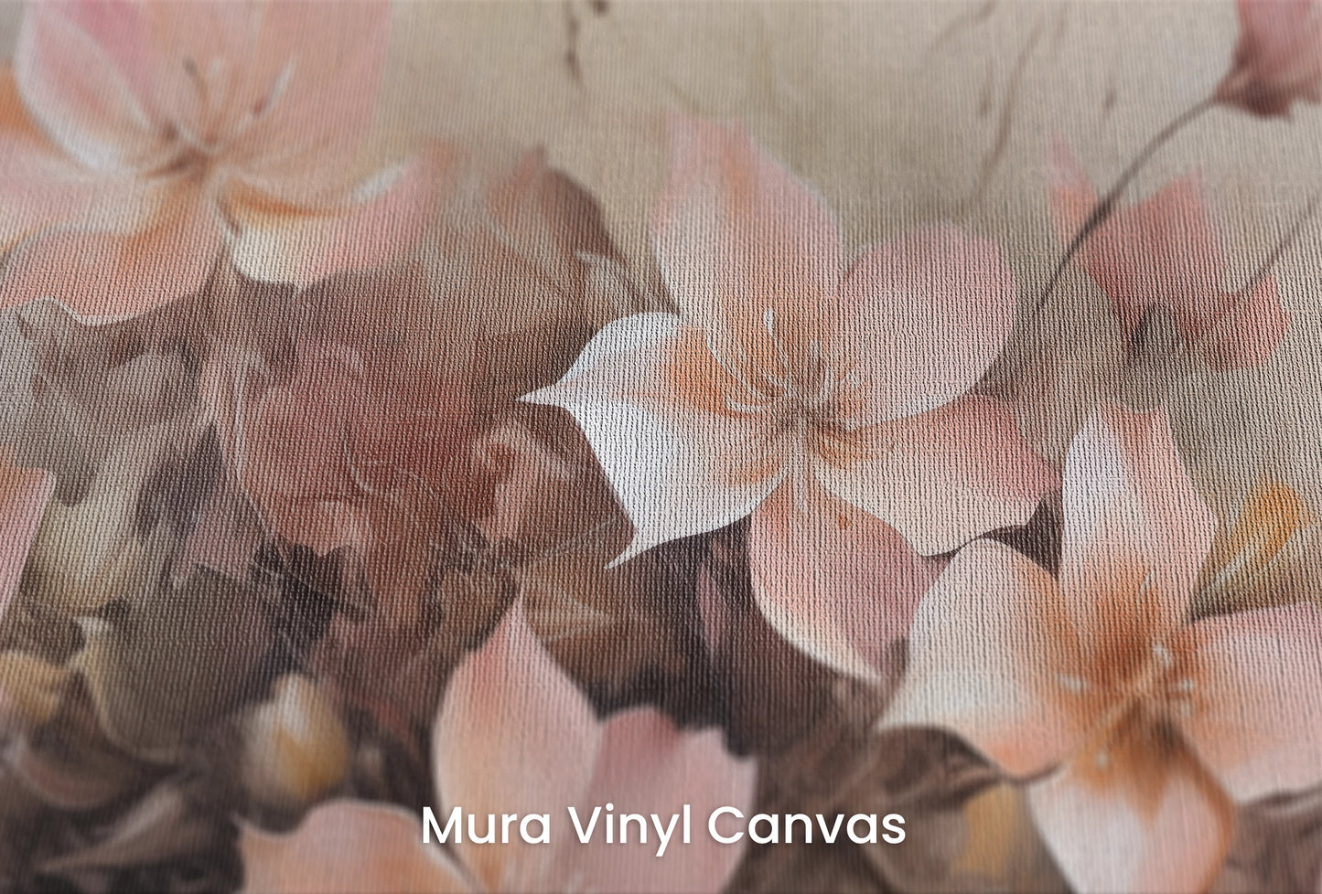 Zbliżenie na artystyczną fototapetę o nazwie Dawn Petals na podłożu Mura Vinyl Canvas - faktura naturalnego płótna.