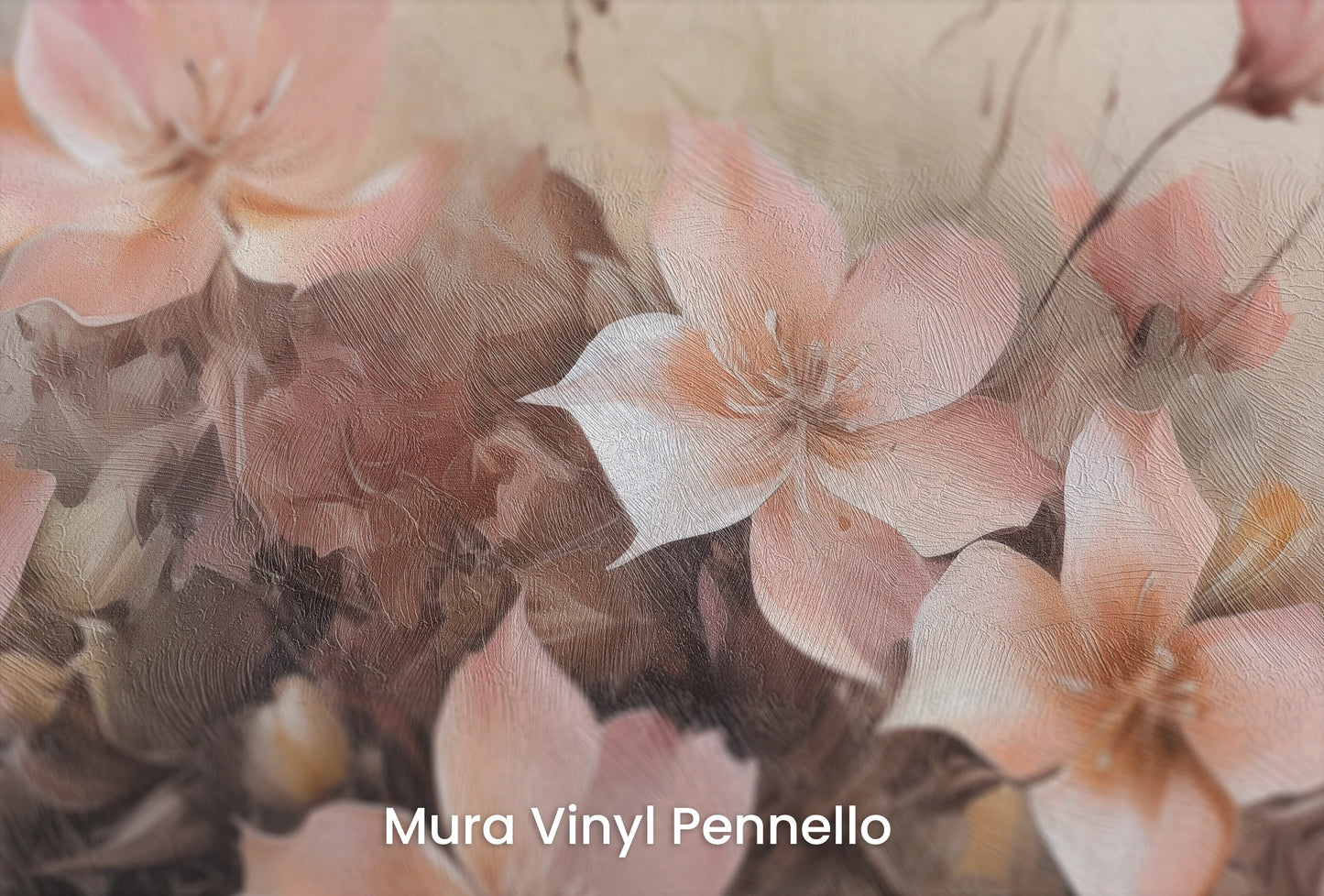 Zbliżenie na artystyczną fototapetę o nazwie Dawn Petals na podłożu Mura Vinyl Pennello - faktura pociągnięć pędzla malarskiego.