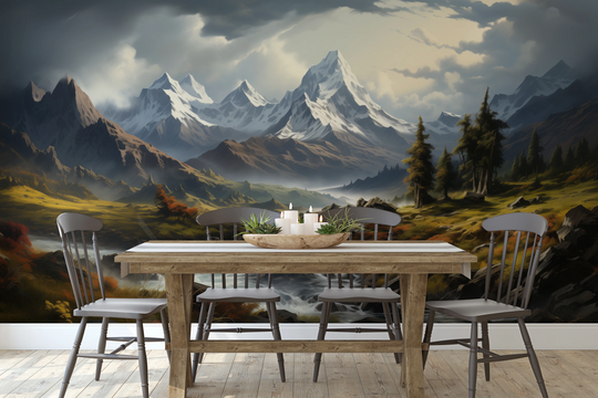 Wzór fototapety artystycznej o nazwie Golden Valley pokazanej w aranżacji wnętrza.