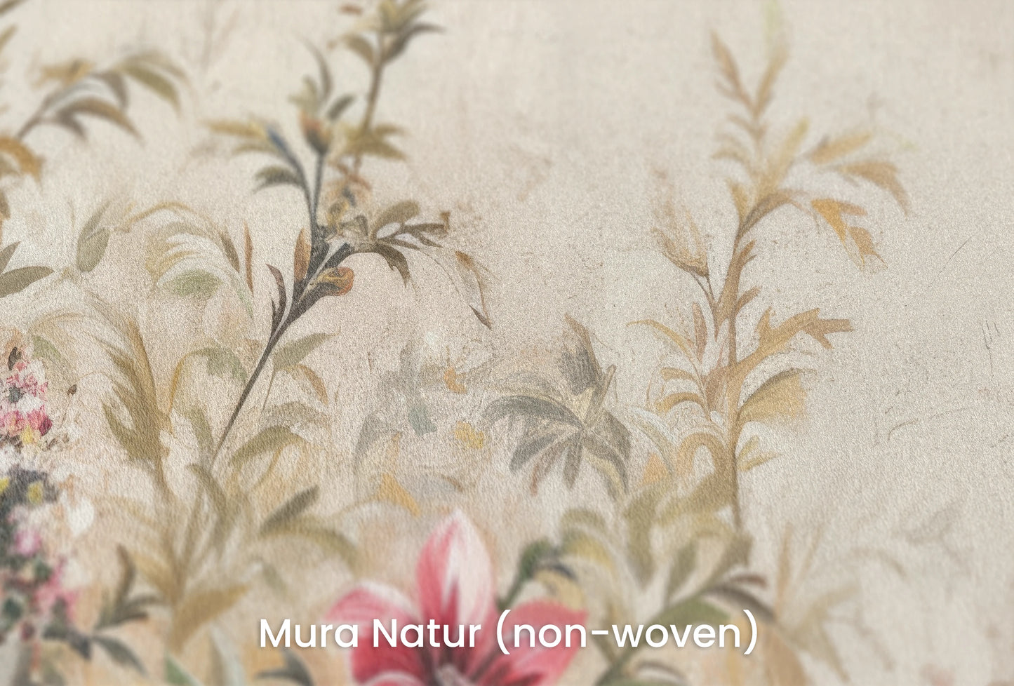 Zbliżenie na artystyczną fototapetę o nazwie Antique Florals na podłożu Mura Natur (non-woven) - naturalne i ekologiczne podłoże.