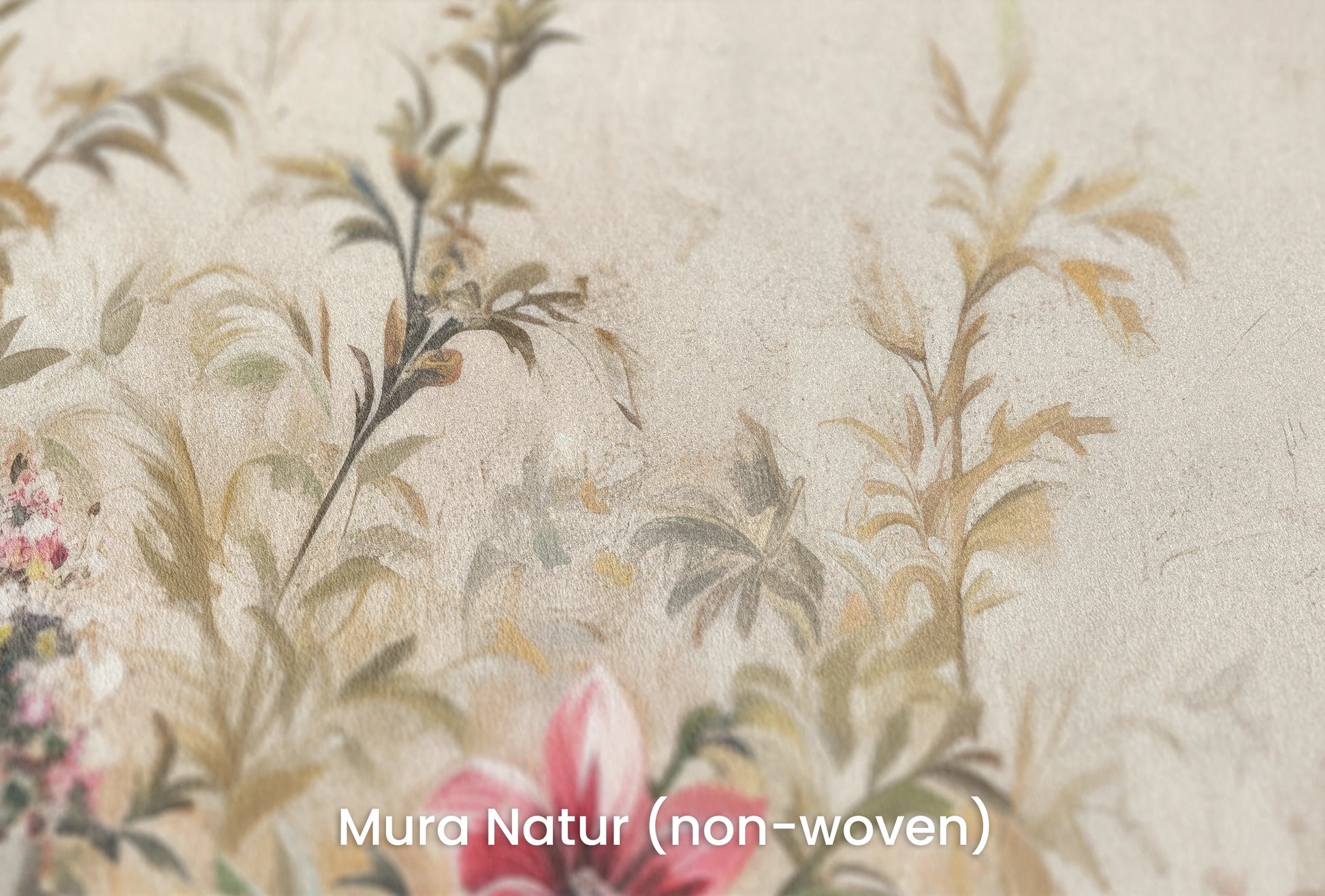 Zbliżenie na artystyczną fototapetę o nazwie Antique Florals na podłożu Mura Natur (non-woven) - naturalne i ekologiczne podłoże.