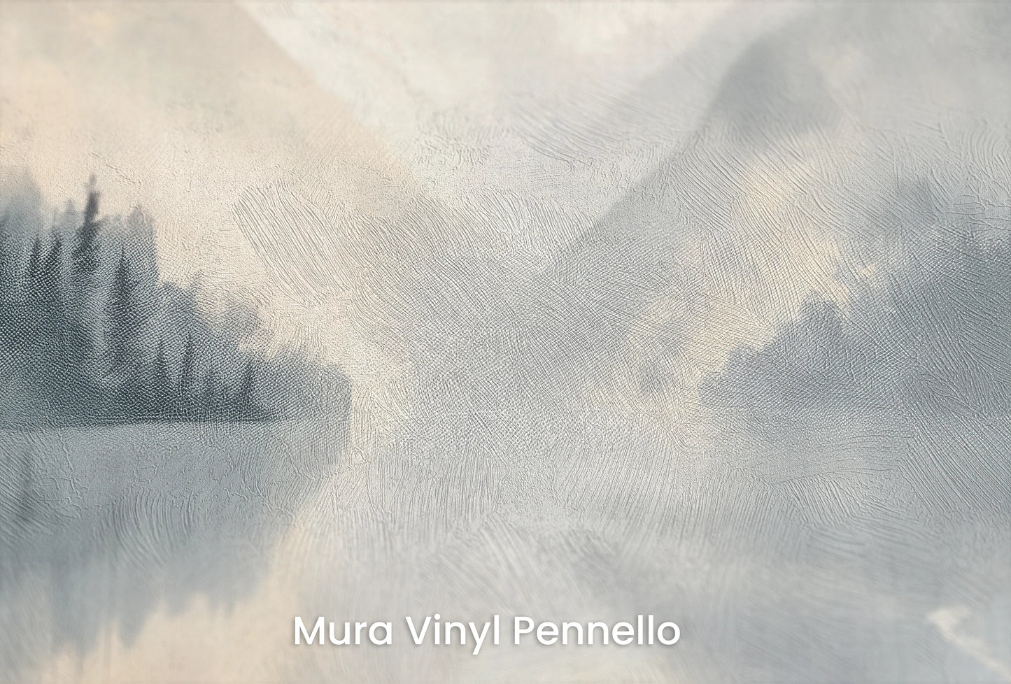 Zbliżenie na artystyczną fototapetę o nazwie Mglisty Poranek #2 na podłożu Mura Vinyl Pennello - faktura pociągnięć pędzla malarskiego.