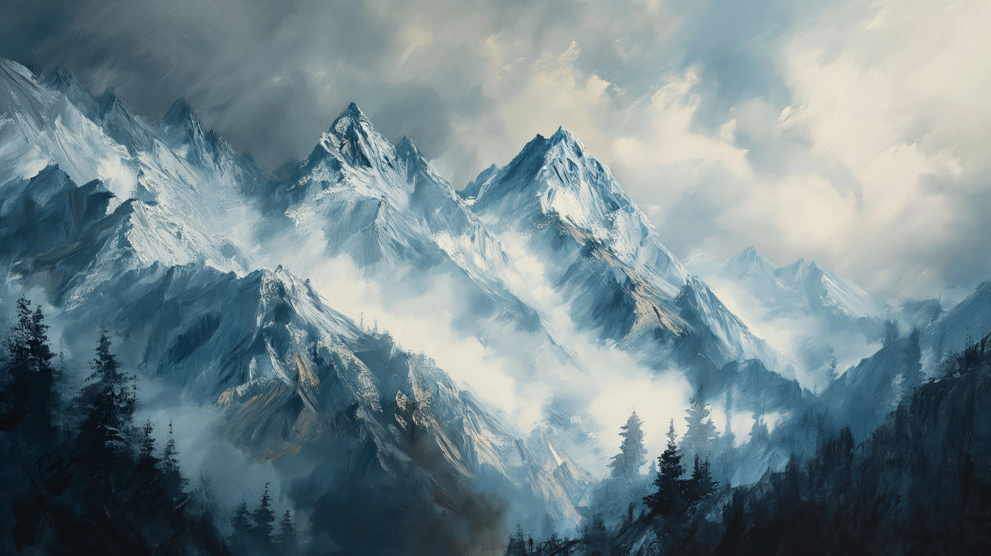 Prezentacja całego wzoru fototapety o nazwie Icy Peaks