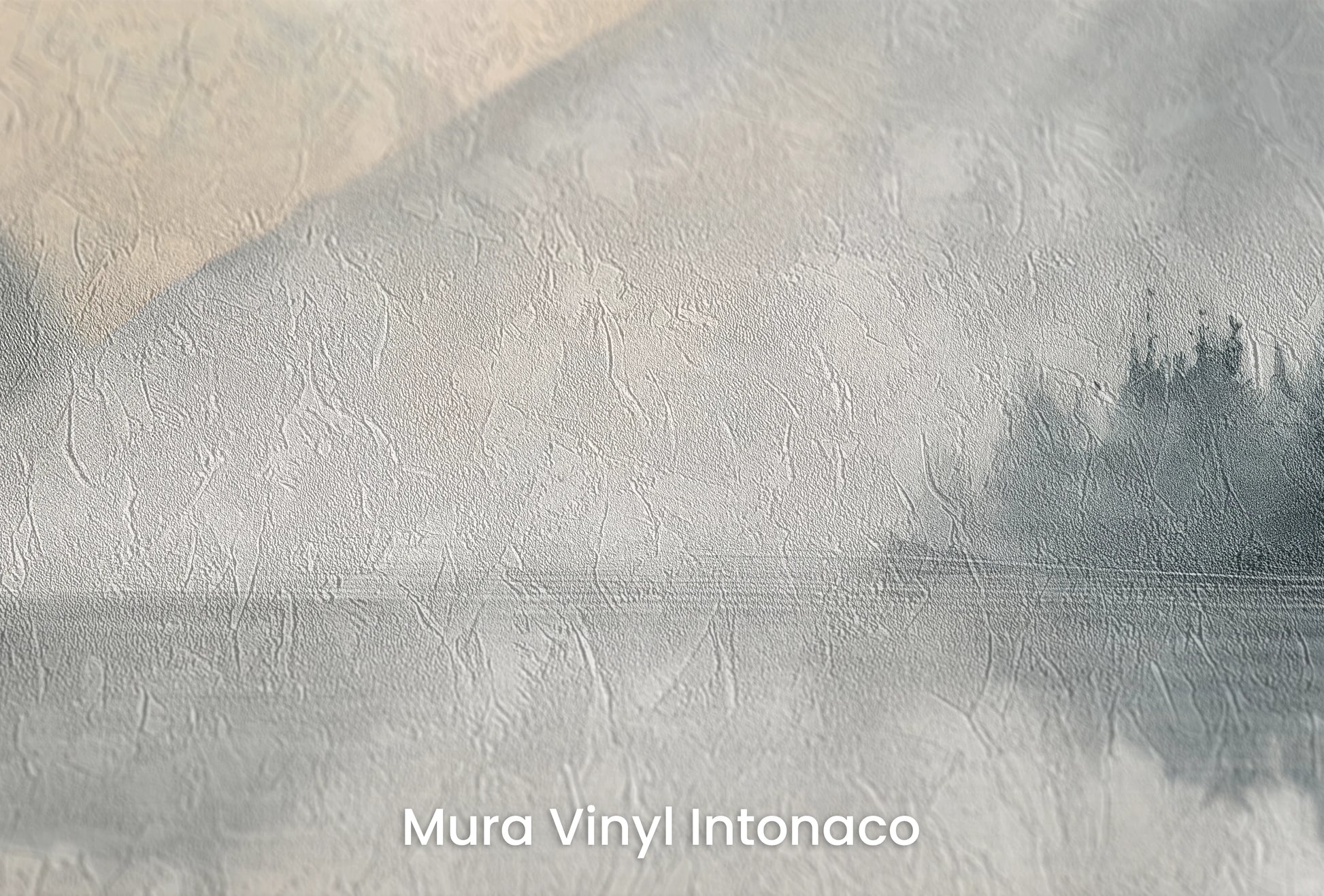 Zbliżenie na artystyczną fototapetę o nazwie Taniec Mgieł na podłożu Mura Vinyl Intonaco - struktura tartego tynku.