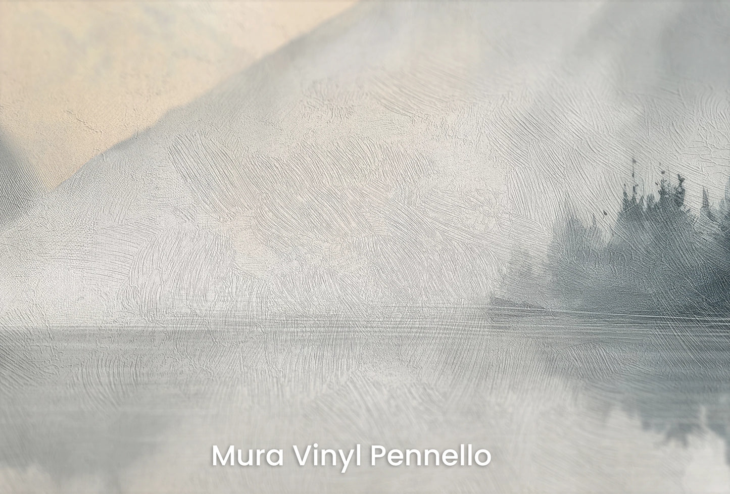 Zbliżenie na artystyczną fototapetę o nazwie Taniec Mgieł na podłożu Mura Vinyl Pennello - faktura pociągnięć pędzla malarskiego.