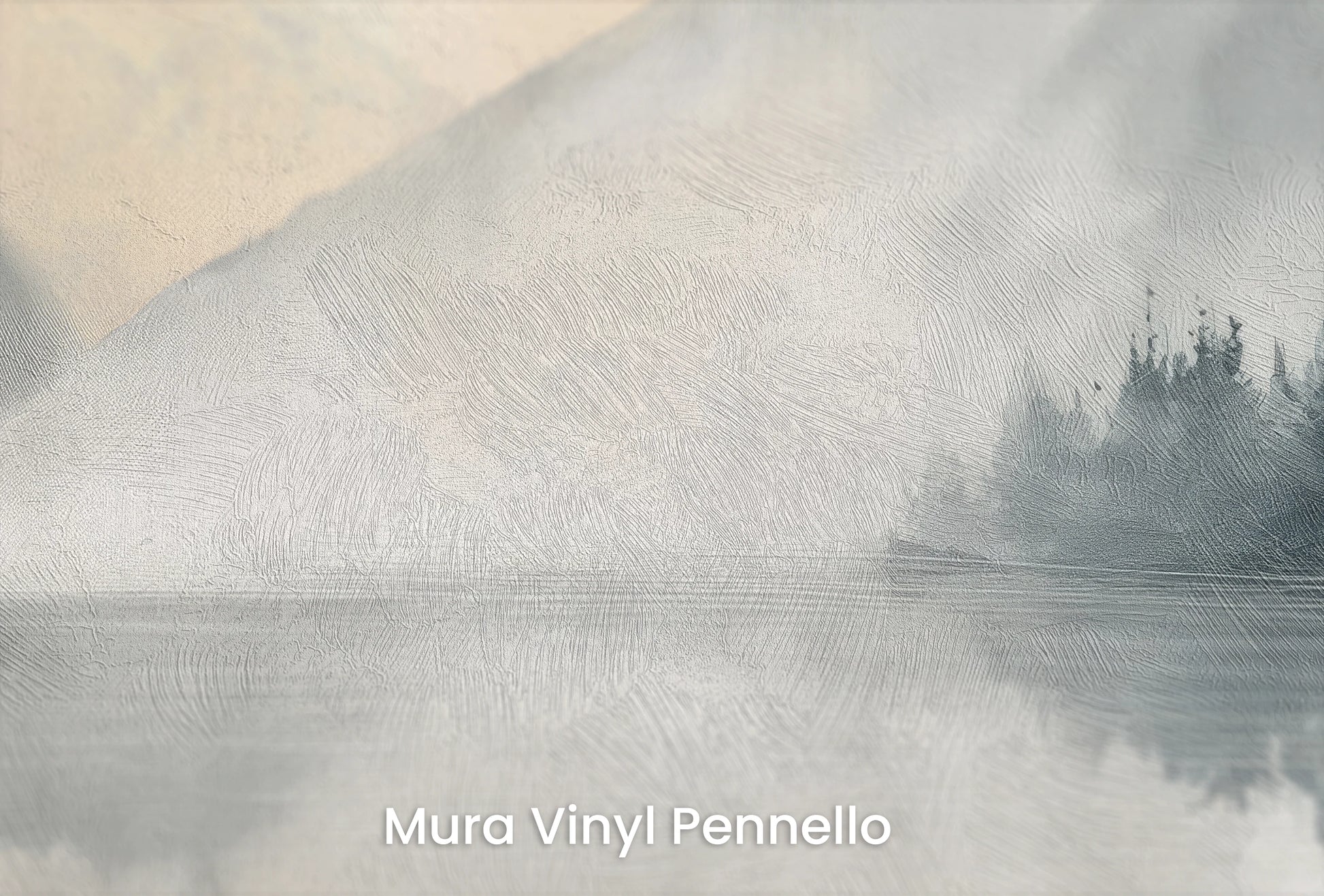 Zbliżenie na artystyczną fototapetę o nazwie Taniec Mgieł na podłożu Mura Vinyl Pennello - faktura pociągnięć pędzla malarskiego.