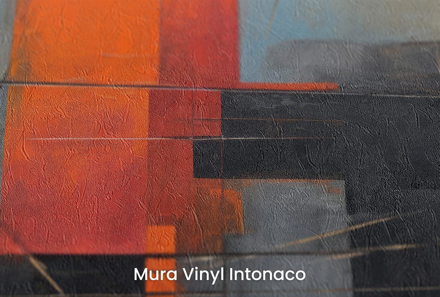Zbliżenie na artystyczną fototapetę o nazwie Modern Color Blocks na podłożu Mura Vinyl Intonaco - struktura tartego tynku.