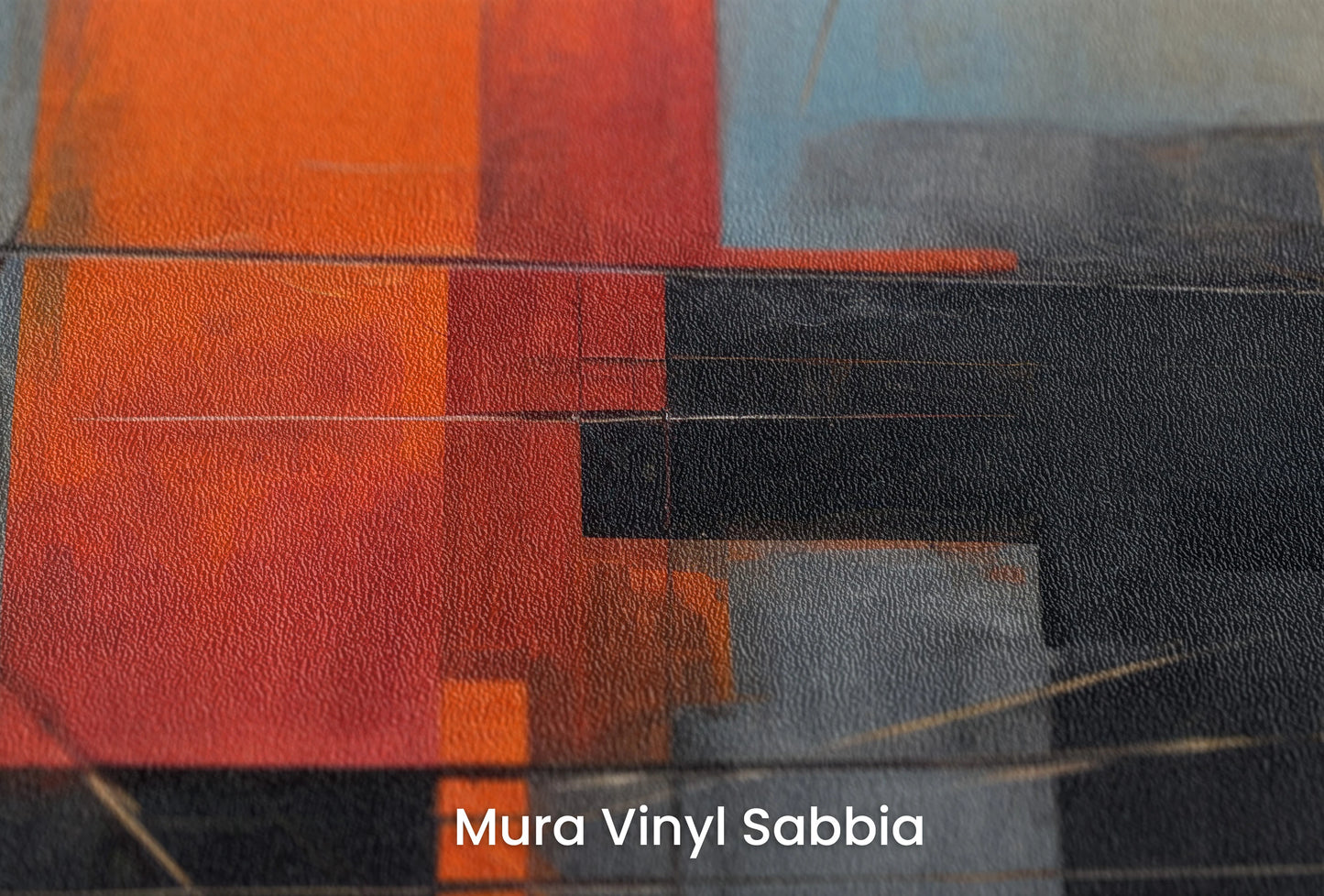 Zbliżenie na artystyczną fototapetę o nazwie Modern Color Blocks na podłożu Mura Vinyl Sabbia struktura grubego ziarna piasku.
