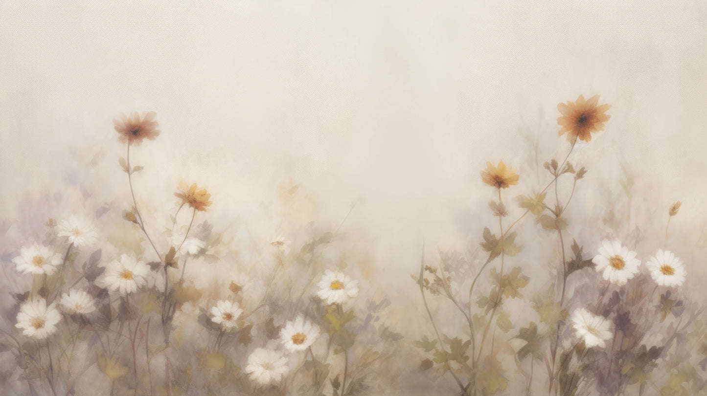 Prezentacja całego wzoru fototapety o nazwie Misty Daisies