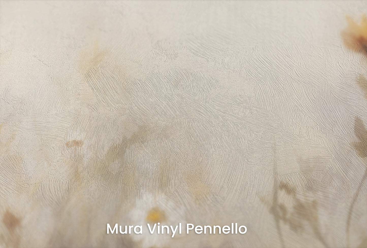 Zbliżenie na artystyczną fototapetę o nazwie Misty Daisies na podłożu Mura Vinyl Pennello - faktura pociągnięć pędzla malarskiego.