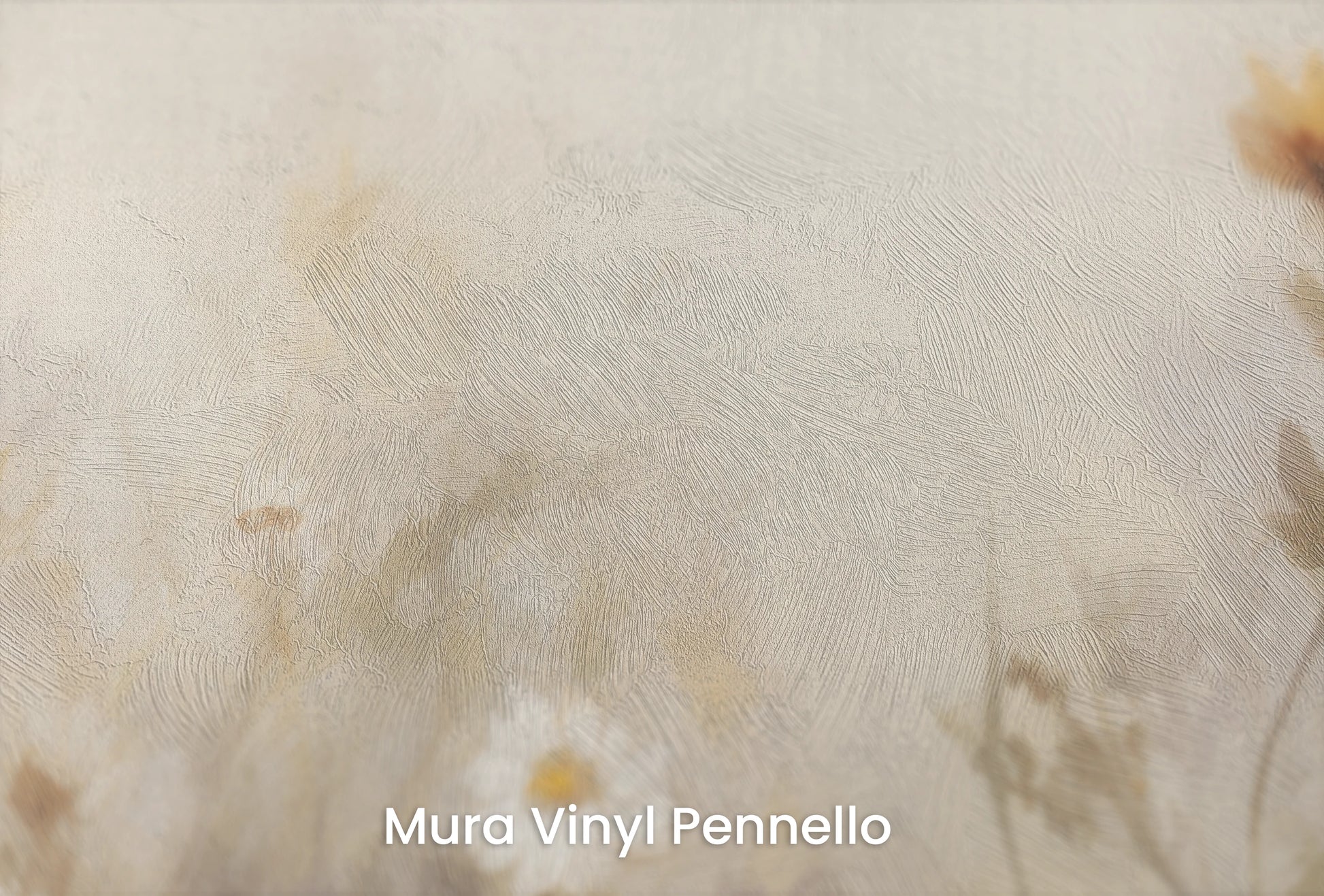 Zbliżenie na artystyczną fototapetę o nazwie Misty Daisies na podłożu Mura Vinyl Pennello - faktura pociągnięć pędzla malarskiego.