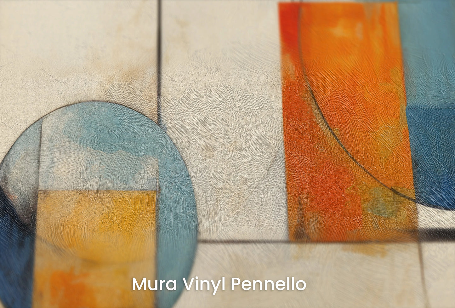 Zbliżenie na artystyczną fototapetę o nazwie Circular Geometric Harmony na podłożu Mura Vinyl Pennello - faktura pociągnięć pędzla malarskiego.