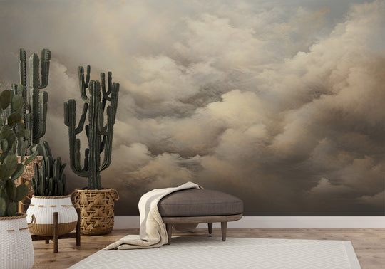 Wzór fototapety artystycznej o nazwie WHISPERING CLOUDS CANVAS pokazanej w aranżacji wnętrza.
