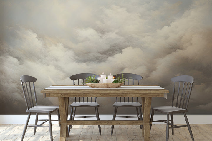 Wzór fototapety malowanej o nazwie WHISPERING CLOUDS CANVAS pokazanej w aranżacji wnętrza.