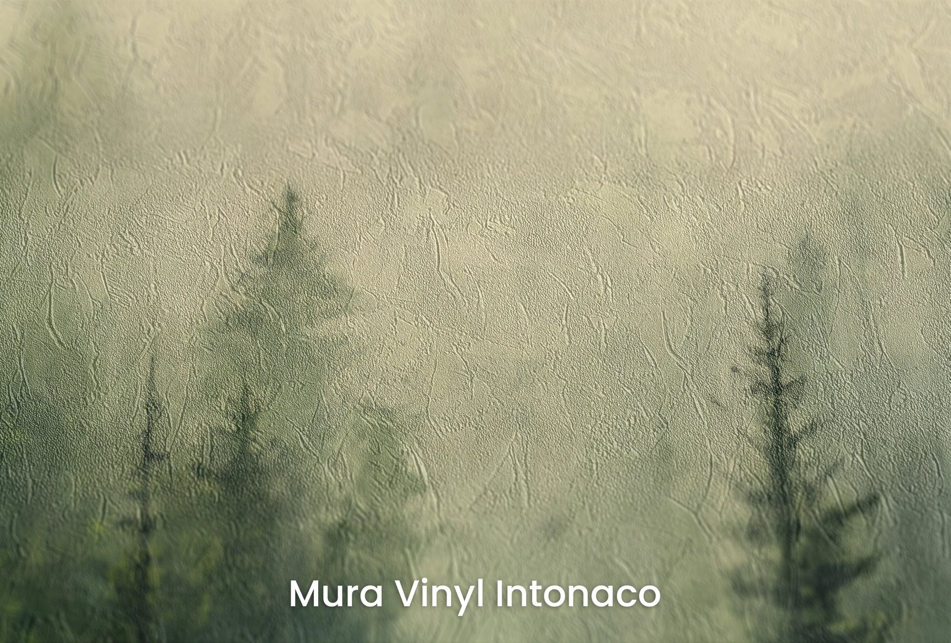 Zbliżenie na artystyczną fototapetę o nazwie Zielony Mrok na podłożu Mura Vinyl Intonaco - struktura tartego tynku.