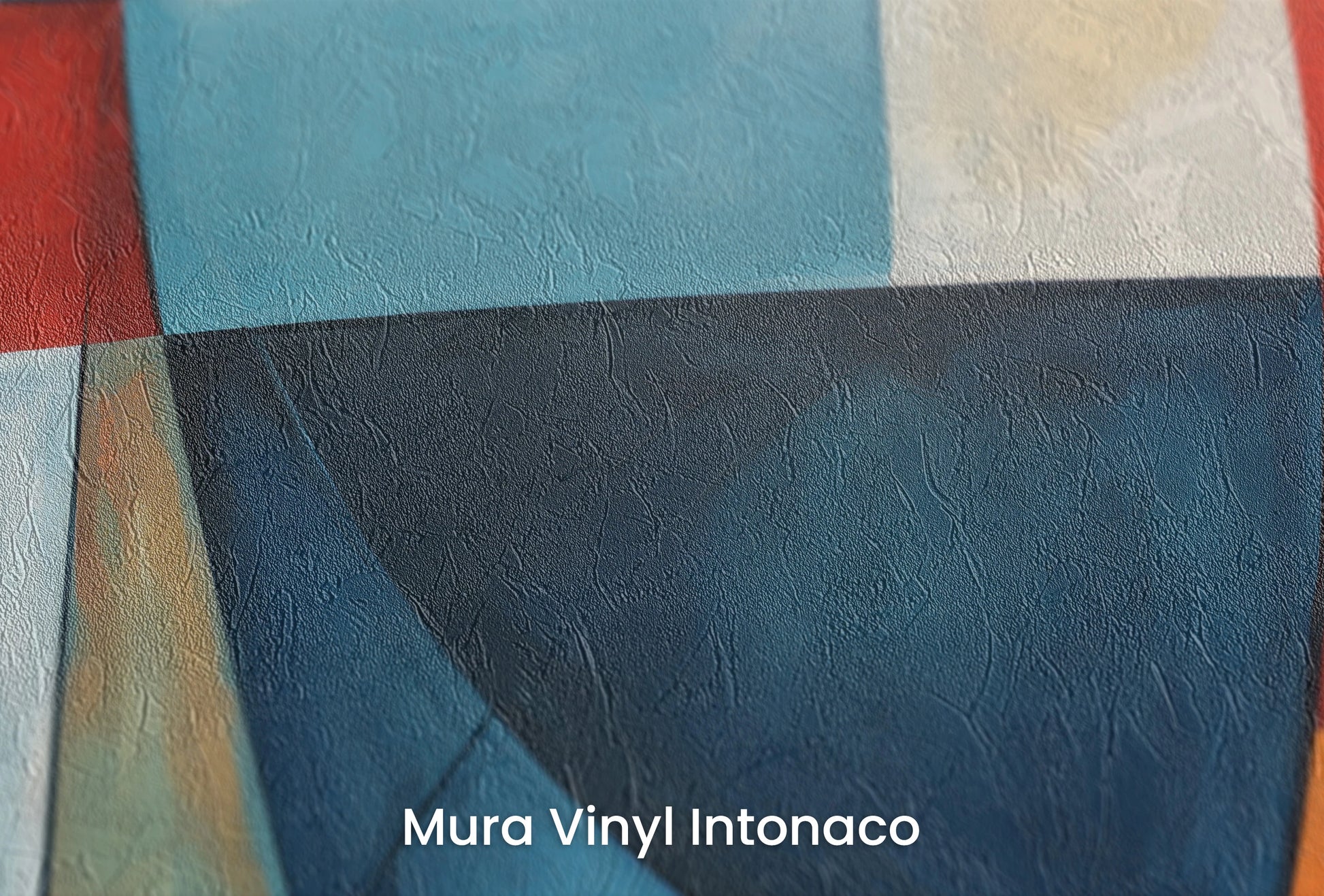 Zbliżenie na artystyczną fototapetę o nazwie Intersectional Blues na podłożu Mura Vinyl Intonaco - struktura tartego tynku.