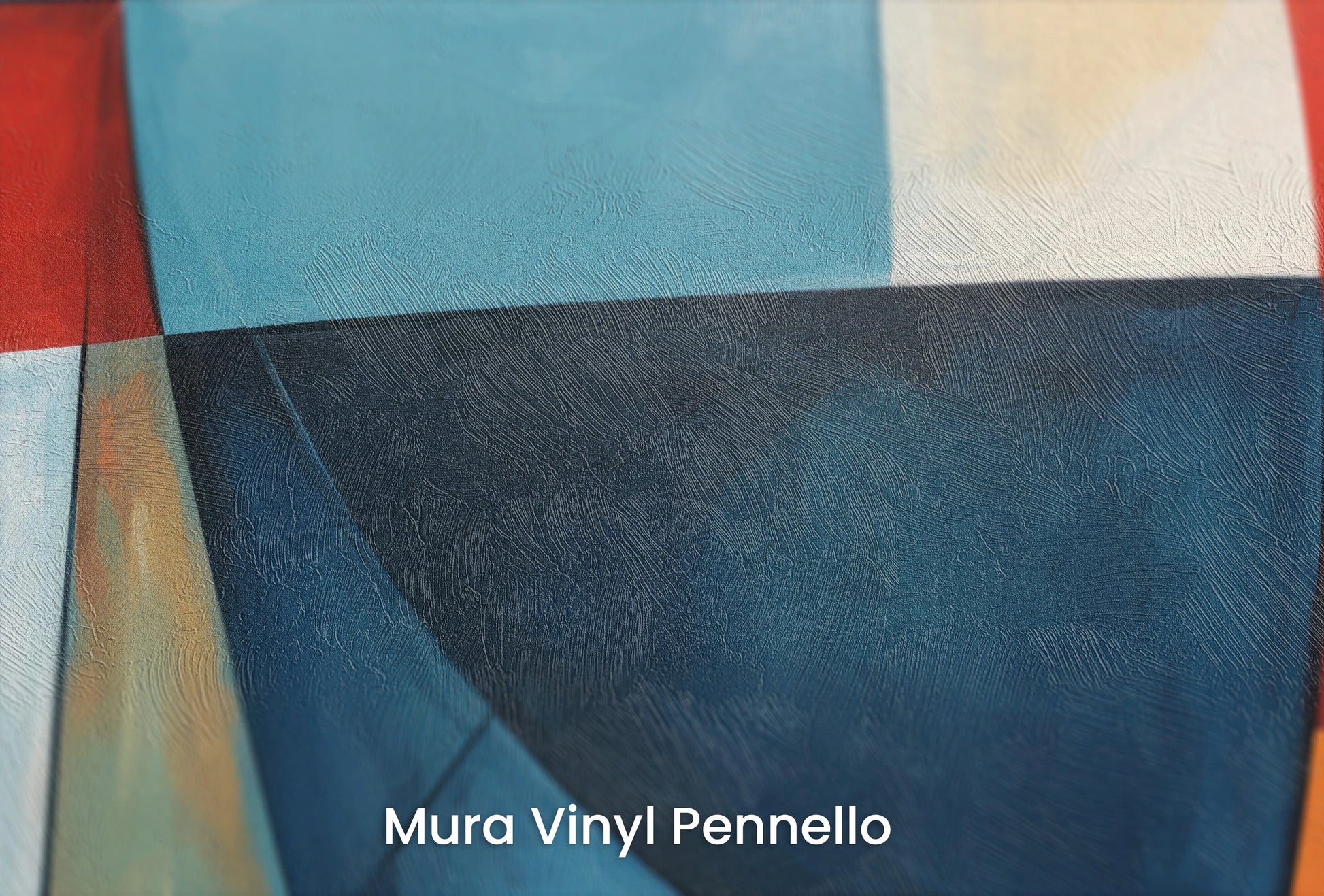 Zbliżenie na artystyczną fototapetę o nazwie Intersectional Blues na podłożu Mura Vinyl Pennello - faktura pociągnięć pędzla malarskiego.