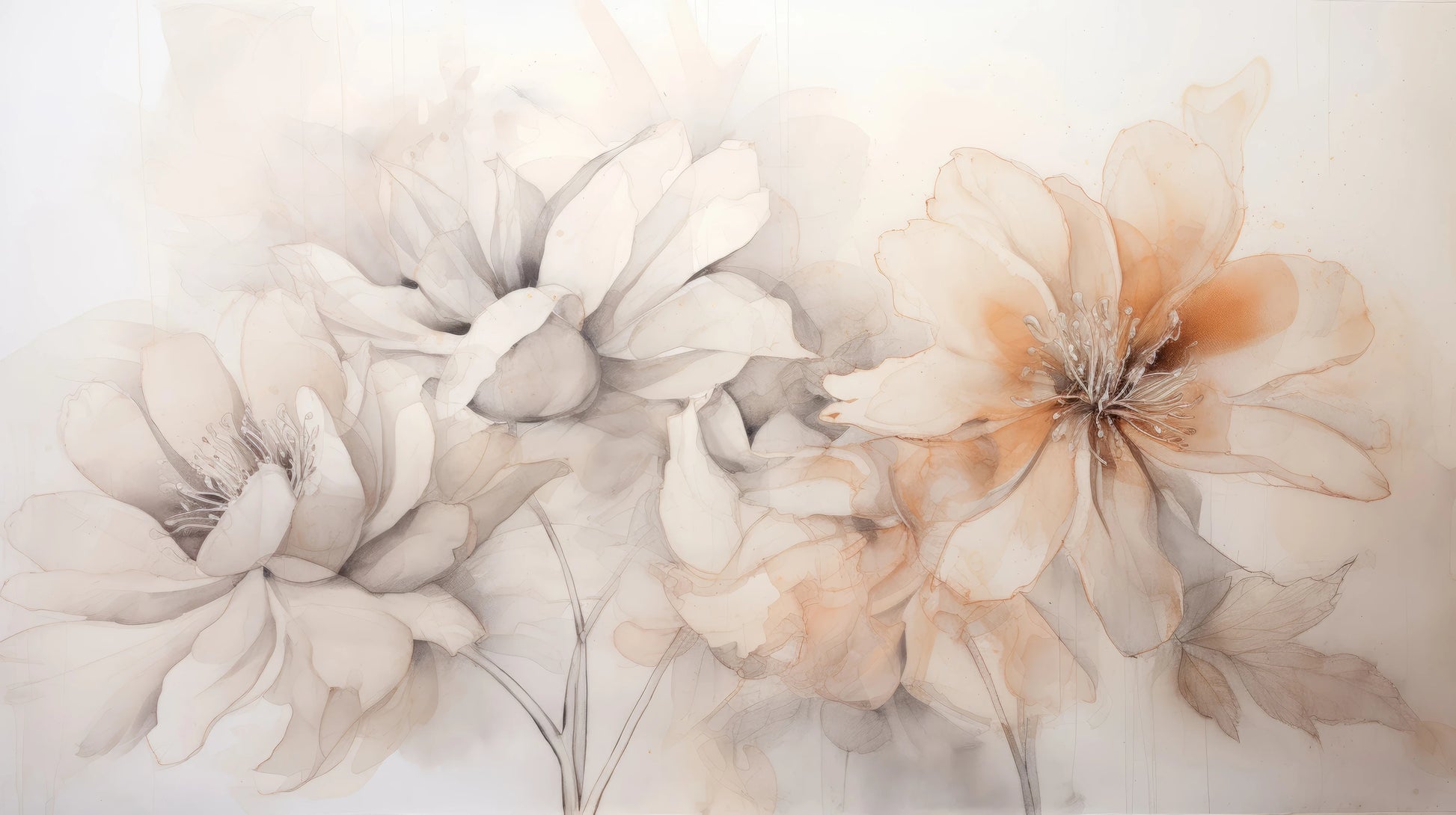 Prezentacja całego wzoru fototapety o nazwie Neutral Florals
