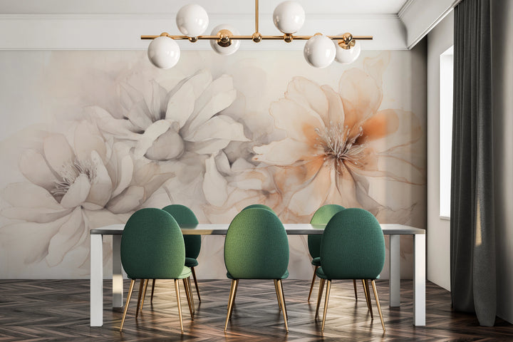 Fototapeta malowana o nazwie Neutral Florals pokazana w aranżacji wnętrza.