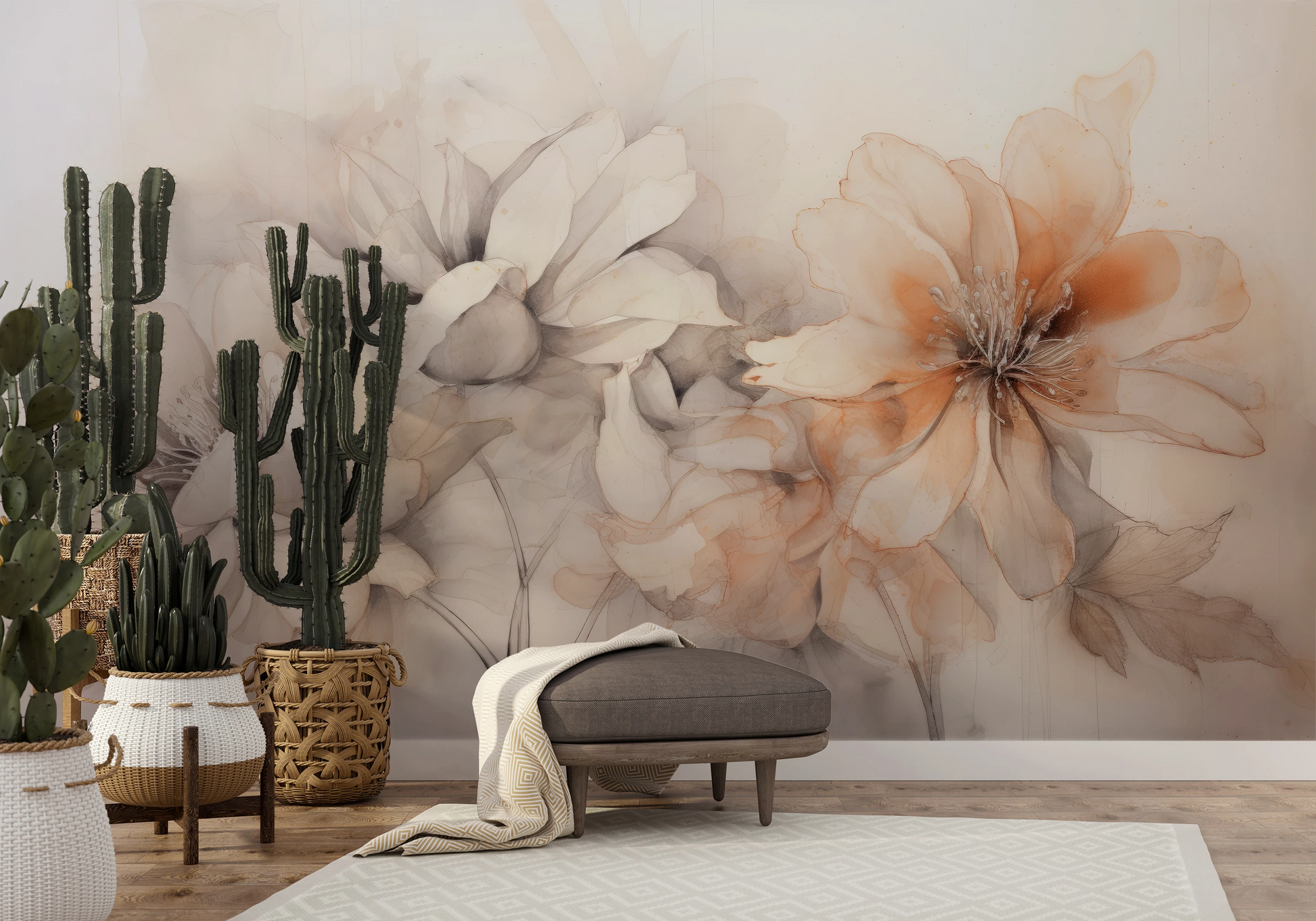 Fototapeta o nazwie Neutral Florals użyta w aranzacji wnętrza.