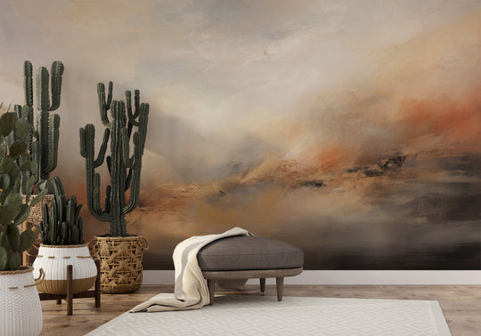 Wzór fototapety artystycznej o nazwie HORIZON GLOW ABSTRACTION pokazanej w aranżacji wnętrza.