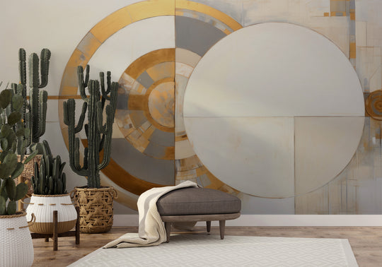 Wzór fototapety artystycznej o nazwie GOLDEN AXIS SYMMETRY pokazanej w aranżacji wnętrza.