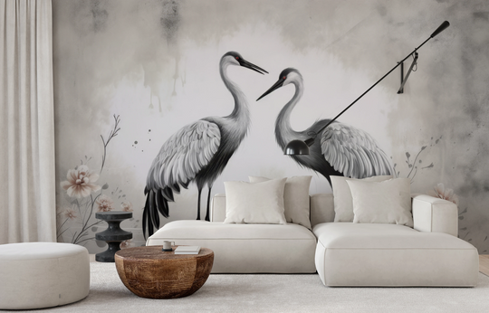 Wzór fototapety artystycznej o nazwie Graceful Pair pokazanej w aranżacji wnętrza.