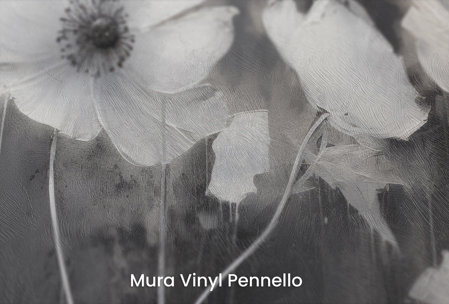Zbliżenie na artystyczną fototapetę o nazwie NOCTURNAL BLOOMS na podłożu Mura Vinyl Pennello - faktura pociągnięć pędzla malarskiego.