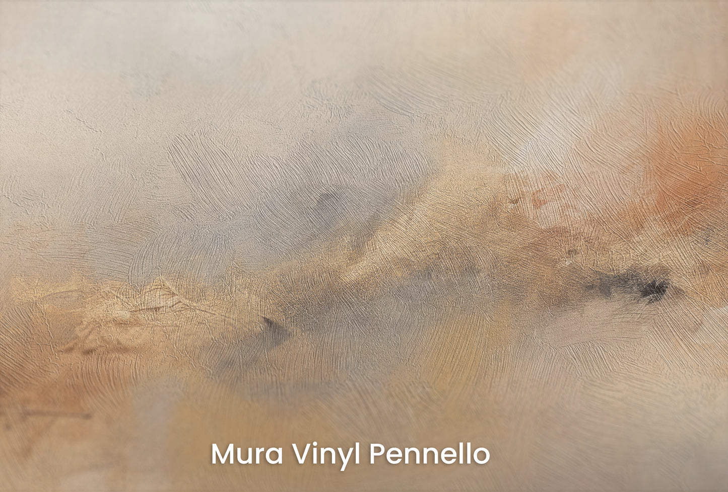 Zbliżenie na artystyczną fototapetę o nazwie HORIZON GLOW ABSTRACTION na podłożu Mura Vinyl Pennello - faktura pociągnięć pędzla malarskiego.